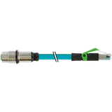 M12 female recept. D-cod. rear / RJ45 male 0° TPE UTP CAT5e bu 0.3m