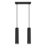 HANGING LAMP WITH TWO HANGERS AND BLACK GROOVED LAMPSHADES, CARBON SERIES