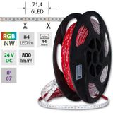 LED strip SMD5050 RGB + NW, 84LED/m, 15W/m, DC24V, 800lm/m, IP67, 14mm, 50m