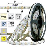 LED strip SMD2835 WW, 120LED/m, 14W/m, 1040lm/m, IP54, DC 12V, 10mm, 5m