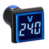 Voltmeter, 22.5 mm, 50-500 VAC, blue, square