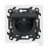 Single socket outlet with earthing for IP44 version with frame seal, with shutters, (module), Simon 24, IP44, 16A, graphite mat, Flap color: Same as a cover