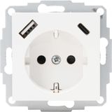 Socket outlet, 1-fold, 2xUSB A/C HK07 arctic white matt