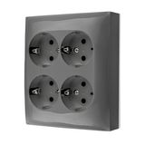 Quadruple socket outlet with SCHUKO earthing - IP20 version, with shutters, 16A, quick connection, dark grey