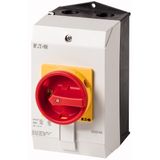 P1-25/I2/SVB/HI11-NA Main switch, P1, 25 A, surface mounting, 3 pole, 1 N/O, 1 N/C, Emergency switching off function, With red rotary handle and yellow locking ring, UL/CS