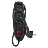 Extension Cord 1.5 m / 3 sockets / switch / black / PVC / 1 mm2