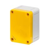 Polycarbonate push-button enclosure 65x94x57, undrilled, yellow