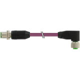 M12 male 0°/M12 fem. 90° A-cod. PUR AWG24+22 shielded vt +drag ch. 5m