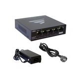 5-port Gigabit PoE switch with 4 PoE+ outputs supplied with power cord