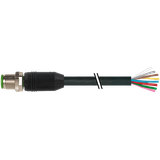 M12 male 0° A-cod. with cable PUR 8x0.34 bk UL/CSA+drag ch. 0.6m