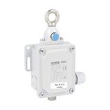 Rope-pull lever limit switch for emergency stopping, ISO 13850 compliant, with RESET button. Contacts 2NO+2NC. 40N operating force
