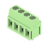 Printed circuit board terminals, 5.00 mm, Number of poles: 4, 90°, Solder pin length (l): 3.5 mm, tinned, Pale green, Clamping yoke connection, Clamping range, max. : 2.5 mm², Box