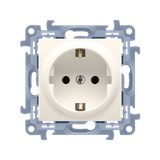 Single socket outlet with Schuko earthing, with shutters, 16A, cream white/electro white