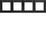 Cover frame 4-way horizontal, text field, A.1, night black glossy