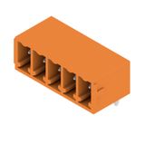 PCB plug-in connector, male header, closed side, THT solder connection, 3.81 mm, Number of poles: 5, 270°, Solder pin length (l): 3.2 mm, tinned, orange, Box