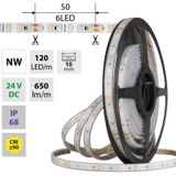 LED strip SMD2835 NW, 120LED/m, 9,6W/m, DC 24V, 650lm/m, CRI90, IP68, 10mm, 5m