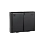 OUTLET FLUSH MOUNTED DOUBLE IP44 W/EARTH BLACK 6-PACK