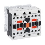 Reversing contactor assembly, AC coil, external interlock with power and auxiliary wiring, 9A AC3 in AC, 4.2kW. Coil voltage 110VAC 50/60Hz