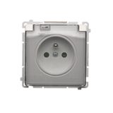 IP44 single socket outlet with shutters - transparent flap, white, 16A