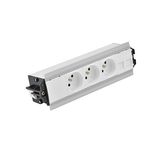 Indesk 3x250V typ E sockets + 2xRJ45 plate with Keystone mounting; Wieland quick connector; aluminum-white