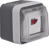 Loudspeaker connector box hinged cover surf.-mtd, lab. field, W.1, gre