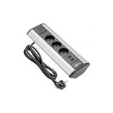 Corner extension cord 3xSHUKO, 2xUSB-A 2.1A, aluminum