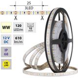 LED strip SMD2835 WW, 120LED/m, 9,6W/m, DC 12V, 610lm/m, CRI90, IP68, 10mm, 5m