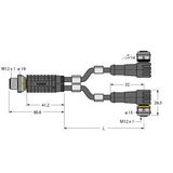 2-Way Splitter Y-Splitter with Cable, Male Connector M12 × 1 - 2 × Female Connectors M12 × 1   VBRS4.4-2WKC4T-0.6/0.6/TXL