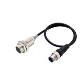 Proximity sensor, inductive, nickel-brass, short body, M18, shielded, 8 mm, DC, 2-wire, NO, no polarity, M12 pigtail connector, 0.3 m E2E 8911H