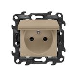 Single socket outlet with earthing for IP44 version without frame seal, with shutters, (module), Simon 24, IP44, 16A, champagne matt, Flap color: Same as a cover
