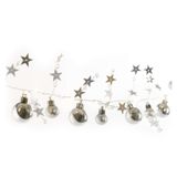 LED Christmas garland – silver spheres with stars, 1.9 m, 2x AA, indoor, warm white, timer