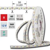 LED strip SMD5050 red, 60LED/m, 14.4W/m, DC 12V, 360lm/m, IP20, 10mm, 50m