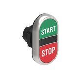 Double-touch actuator, spring return Ø22mm Platinum series chromed plastic, 2 flush pushbuttons. Both spring return, Green - Red/START - STOP
