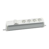 Expanded power strip set: 4x250V type E + 2xRJ45 plate with Keystone mounting., screw; aluminum white