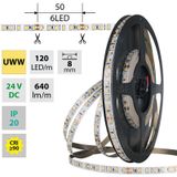 LED strip SMD2835 UWW, 120LED/m, 9,6W/m, DC 24V, 640lm/m, CRI90, IP20, 8mm, 5m