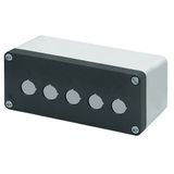 Aluminium push-button enclosure M10 85x200x85, 5 holes Ø 22, without cable entry