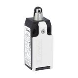 Limit switch, K series, top roller push plunger, 1 bottom cable entry. Dimensions to EN 50047, plastic body, contacts 2NO slow action. Plastic roller