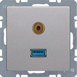 USB/3.5 mm audio socket outlet, Berker Q.1/Q.3, aluminium velvety, lac