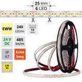 LED strip SMD2835 EWW, 240LED/m, 6W/m, DC 24V, 485lm/m, CRI90, IP67, 10mm, 5m