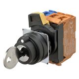 Selector A22NK Ã˜22, Key type S, 3 position, bezel plastic, MANUAL, REL A2250130B