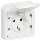 Socket outlet Plexo IP55 antibact-German std w claws-2P+E-complete-Artic white