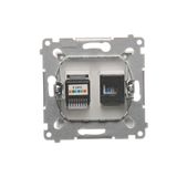Double socket outlet with Schuko earthing and shutters, flush mounted - Scandinavian version, (Complete product), 16A, 250V, quick connection, anthracite, metalic