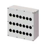 Aluminium push-button enclosure M4 230x257x100, 21 holes Ø 22, without cable entry