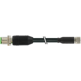 M12 male 0°/M8 fem. 0° A-cod. PUR 4x0.34 shielded bk+drag-ch 10m