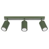 CEILING LAMP, MOVABLE SPOTLIGHTS ON A CARBON STRIP, GREEN AND OLIVE, 3XGU10