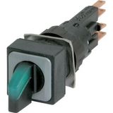 Q18LWK3R1-GN Illuminated selector switch actuator, maintained/momentary, 45° 45°, 18 — 18 mm, 3 positions, With thumb-grip, green, with VS anti-rotation tab, witho