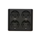 Quadruple socket outlet with Schuko earthing and shutters, surface mounted - Scandinavian version, (Complete product), 16A, 250V, Screw, black matt
