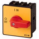 P3-100/E-RT/N On-Off switch, P3, 100 A, flush mounting, 3 pole + N, Emergency switching off function, with red thumb grip and yellow front plate