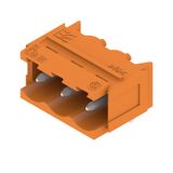 PCB plug-in connector, male header, Dovetails for fixing blocks, THT solder connection, 5.08 mm, Number of poles: 3, 90°, Solder pin length (l): 3.2 mm, tinned, orange, Box