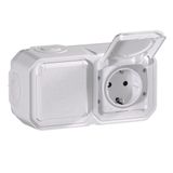 PLEXO 2 GANG PREWIRED HORIZONTAL GERMAN STD SOCKET OUTLET VDE - WHITE - SURFACE